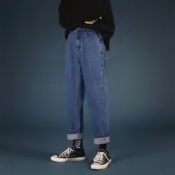 2018 Мужская Мода Тренд свободные стрейч мыть джинсы Homme Повседневное прямые брюки синий/черный карман Байкер джинсовые брюки S-2XL