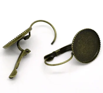 

DoreenBeads Antique Bronze Round Cameo Settings Earring Clips 26x15mm(Fit 14mm), sold per packet of 25 pairs (B16989), yiwu