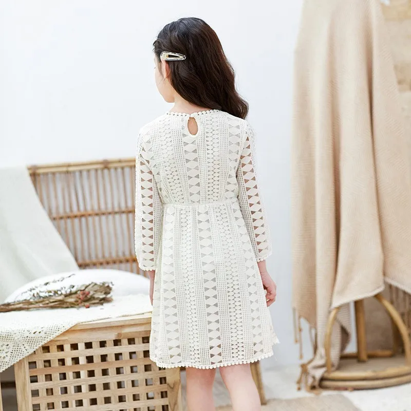 Kids Girl Long Sleeve Lace Wedding Party Dress - White Blue image 4