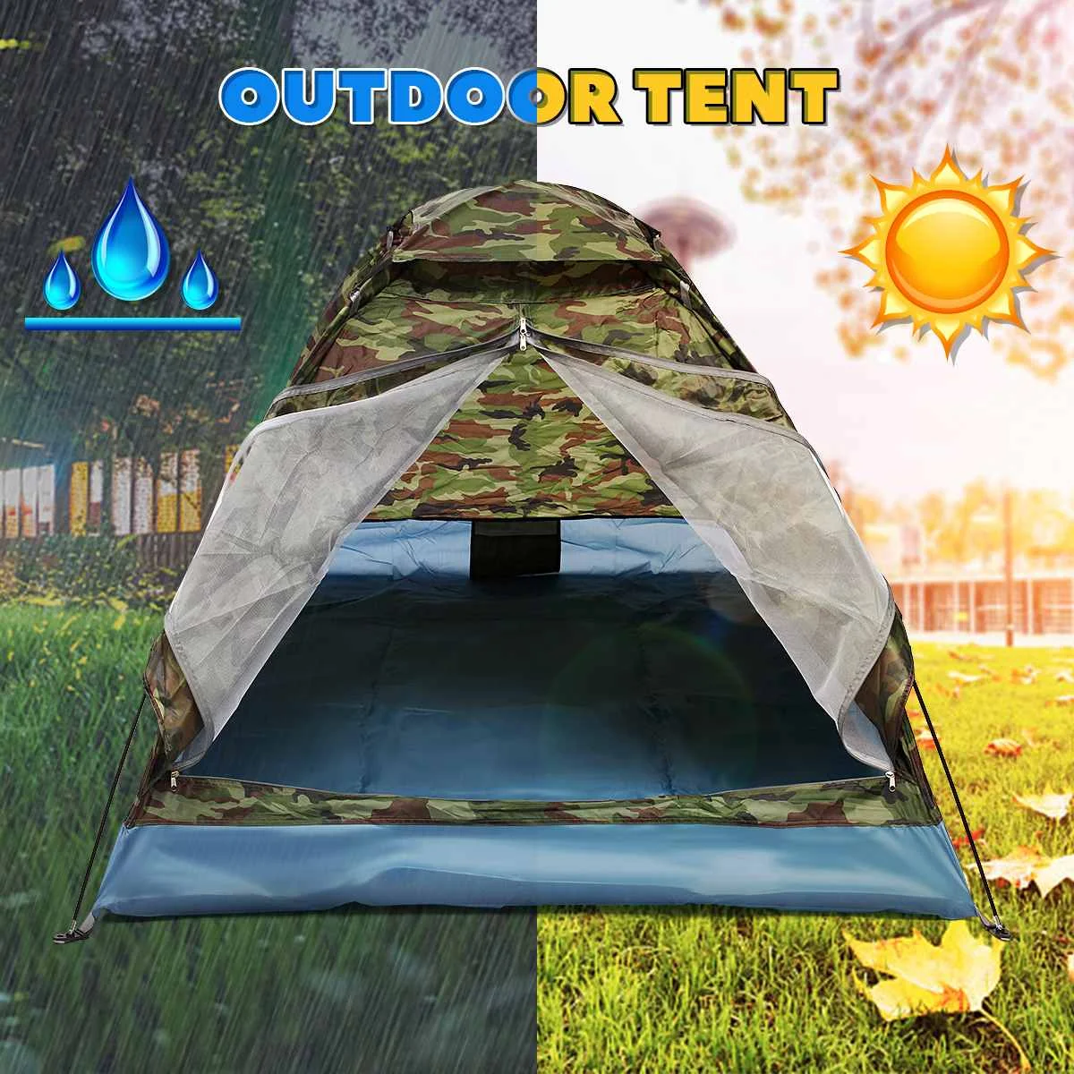 

200*140*110cm Outdoor 2 Person waterproof Sunscreen Double Tent Folding Camping Hiking Camouflage Waterproof w/ Bag