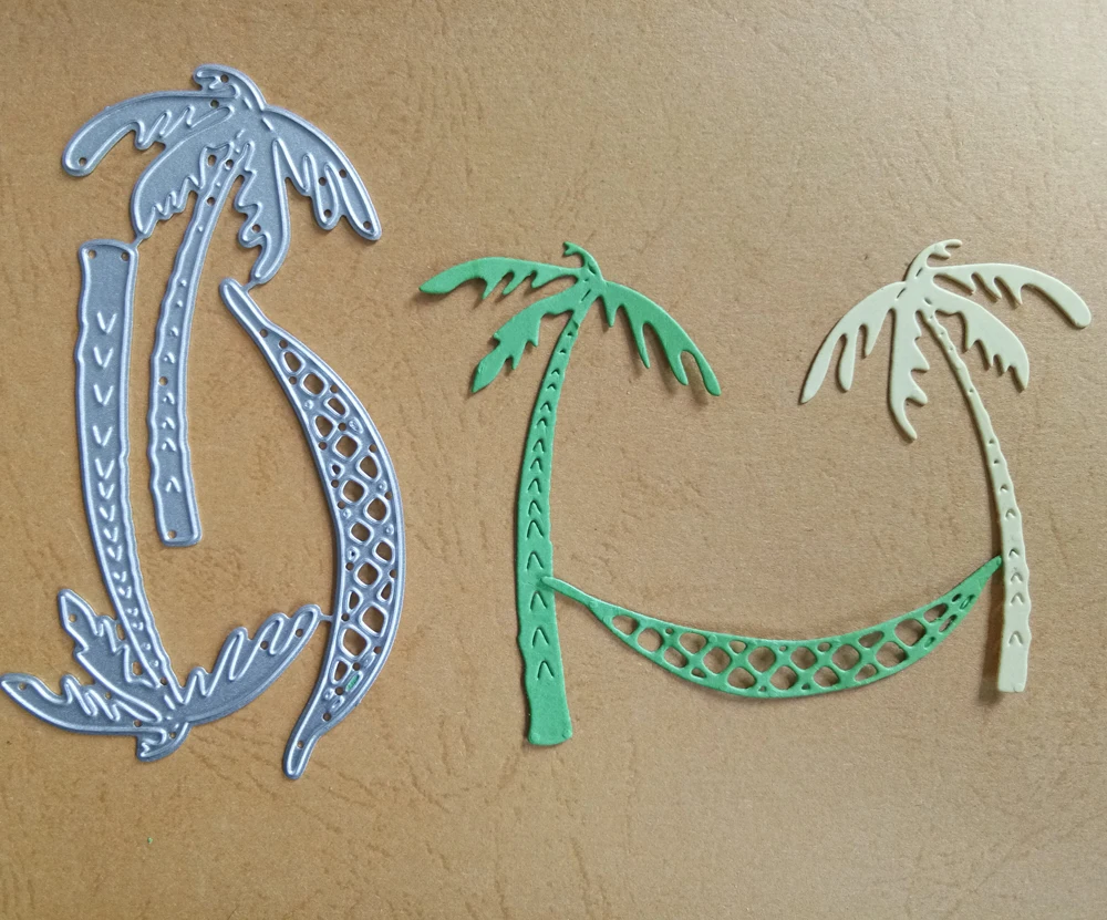 

Custom coconut tree hammock Metal Cutting Dies DIY Etched Die Craft Scrapbooking Paper Card Making Embossing knife Die Template