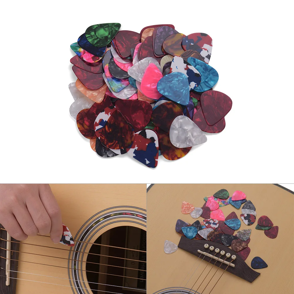 

100pcs/pack Acoustic Guitar Picks Colorful Celluloid Guitar Picks for Bass Electric Guitars Colors & Thickness Random Delivery