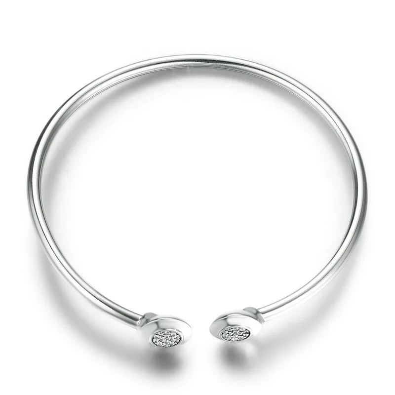 

#no Logo# Authentic 100% 925 Sterling Silver Chain Signature, Clear Cz Cuff Bangles Fashion Silver Jewelry Pas918 BAMOER BAMOER