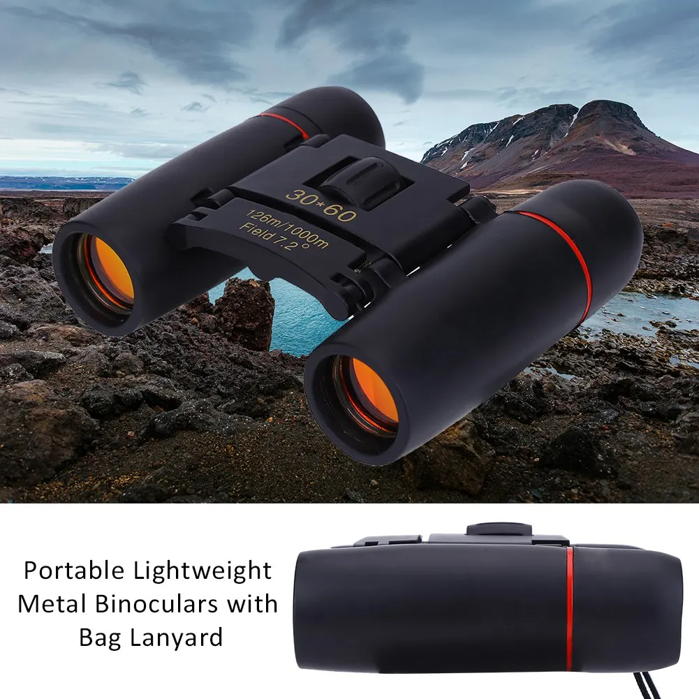 

1pc 30 * 60 Portable Lightweight Metal Dual Focusing Binoculars with Bag Lanyard Low Light for outdoor bird watching travelling