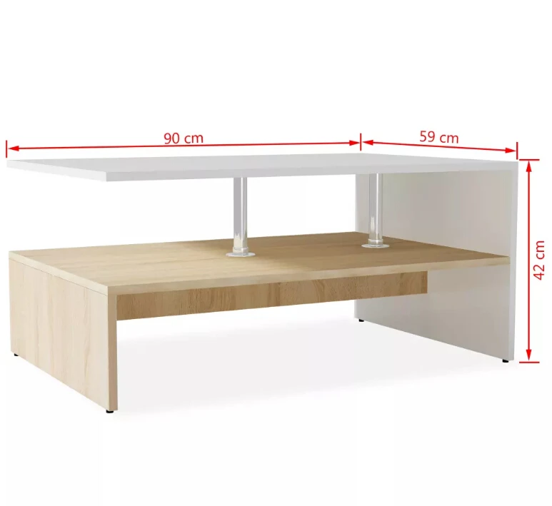 VidaXL Coffee Table Chipboard 90x59x42 Cm Oak And White Side Table With 2 Shelves Living Room Furniture Home Decoration VidaXL Coffee Table Chipboard 90x59x42 Cm Oak And White Side Table With 2 Shelves Living Room Furniture Home Decoration