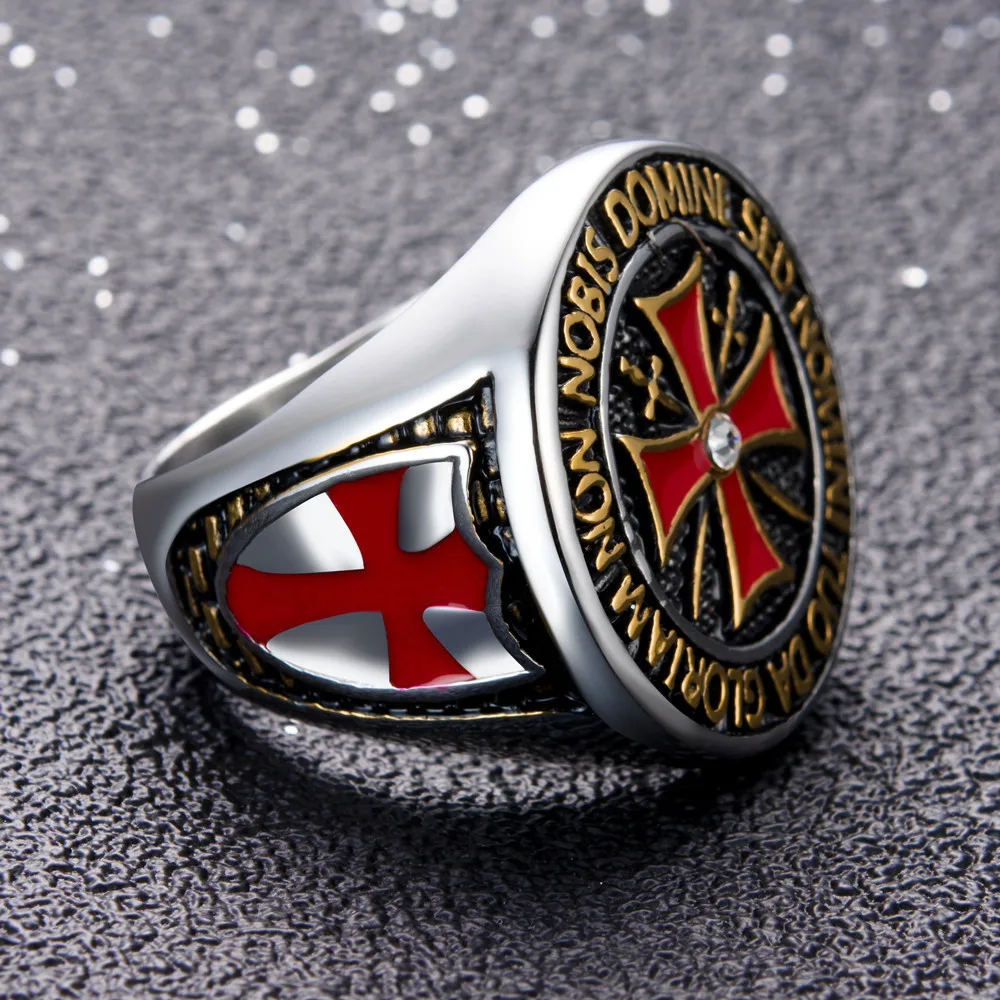 

Zinc Alloy European and American Tide male punk wind Crystal Red Cross bully Templars men's Ring