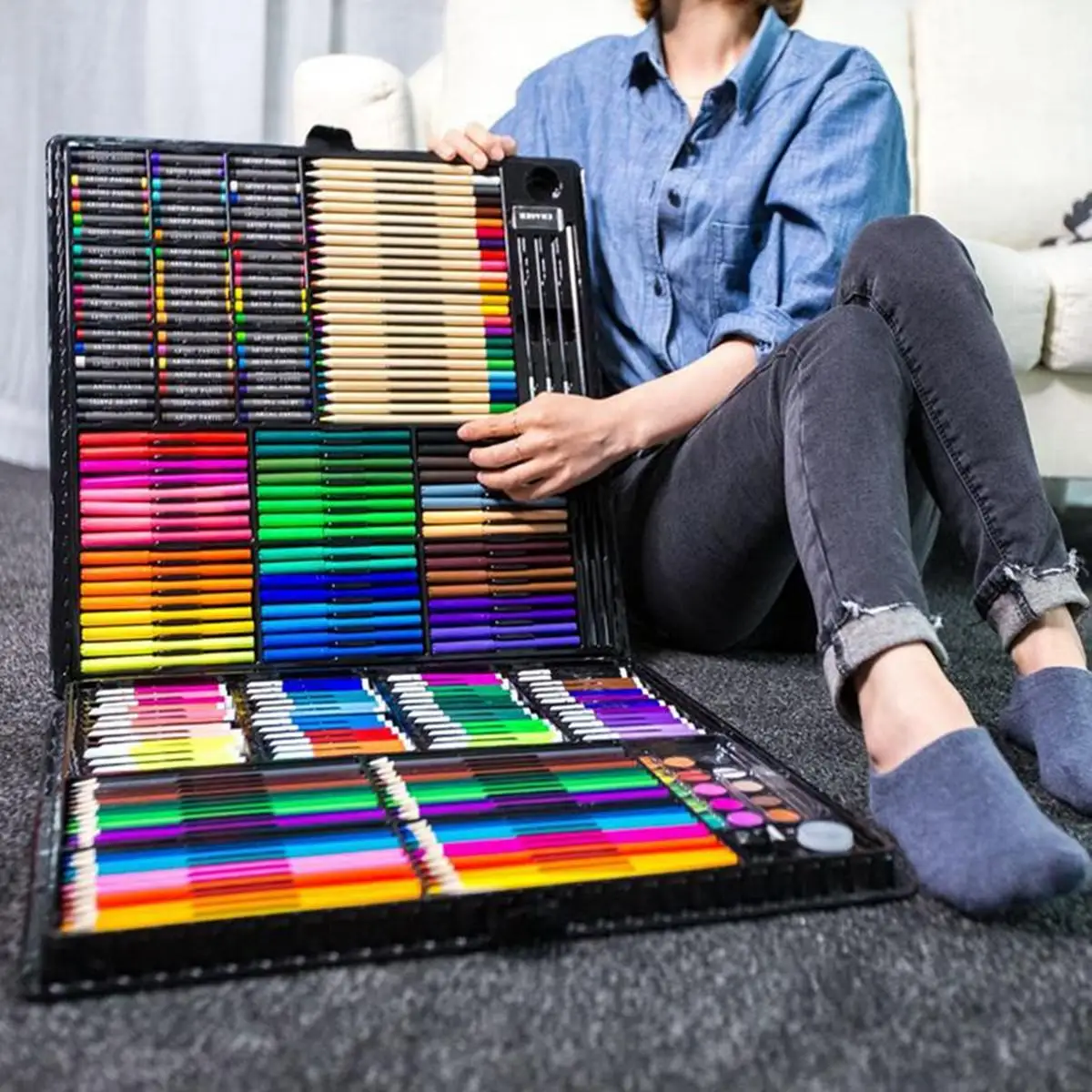 

258Pcs Professional Painting Drawing Pen Art Set Sketching Color Pencil Pastel Eraser Painting Box Birthday Gift