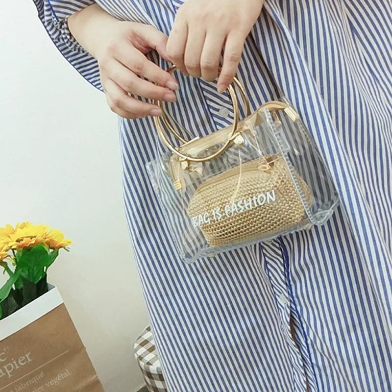 

2019 New Summer Women Fashion Transparent Pvc Ring Handbags Woman Chains Crossbody Bags Lady Messenger Bags Beach Bag OC107