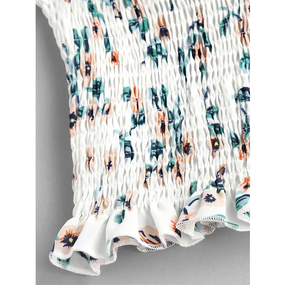ZAFUL Цветочные Дымчатые Оборки Tube Top Без Бретелек Эластичные Короткие Топы кропы