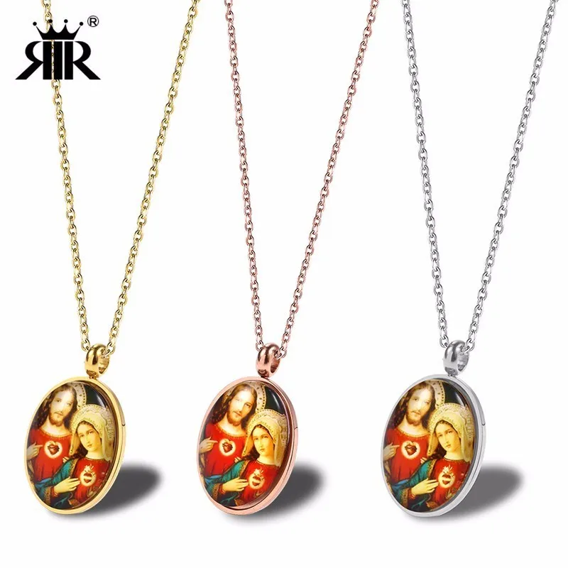 

RIR Stainless Steel Adult Jesus Christ Virgin Mary Pendant Necklace Religious Gospel Faith Jewellery Necklace Gifts