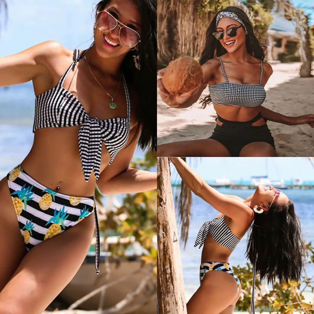 

2019 Newest Hot Floral Pineapple Printed Women Push-up Padded Bra Bandage High Waist Bikini Set Swimsuit Swimwear Bathing