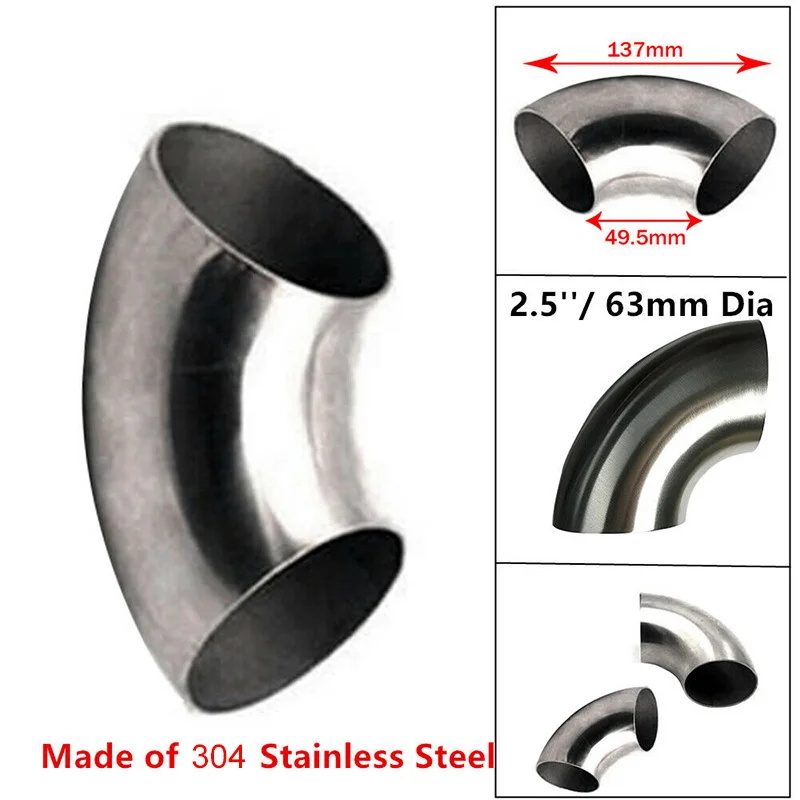 2,5 дюймов авто выхлопная труба 304 нержавеющая сталь 90 ° изгиб локоть труба 1,5 мм толстые автомобильные аксессуары новинка