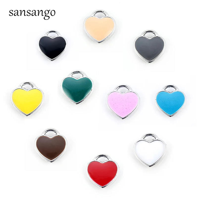 

10PCS Silver Colorful Enamel Small Love Heart Shape Charms Pendant Oil Drop For Women Girls DIY Earring Bracelet Charms Gifts