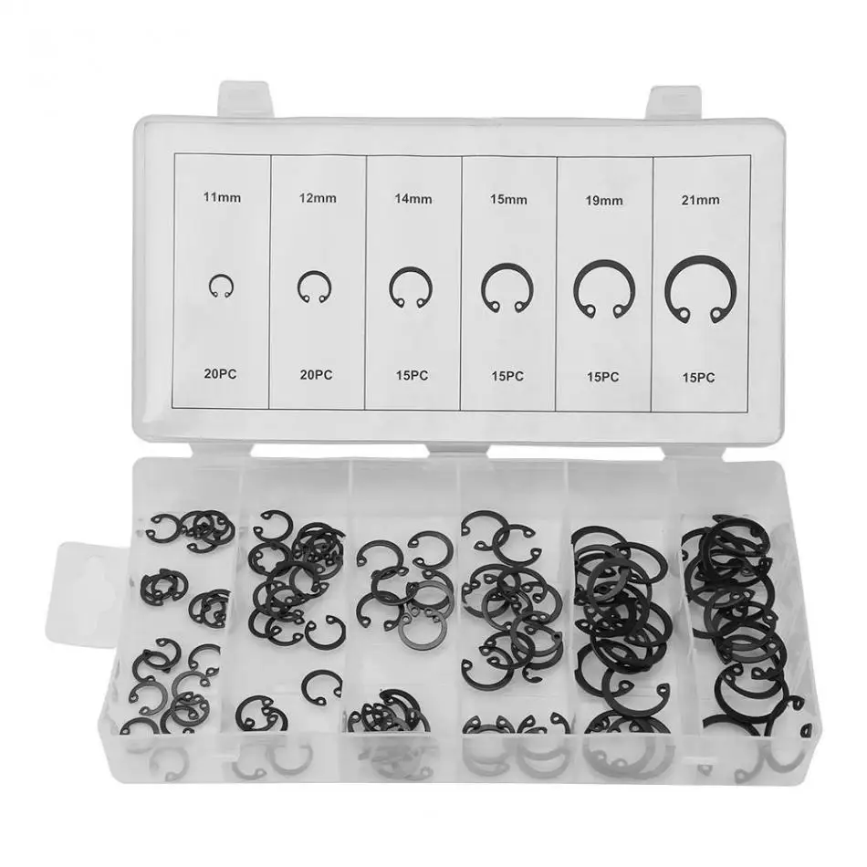 

100 Pcs Arandelas Snap Retaining Ring Circlip Assortment Set 11mm - 21mm 6 Sizes With Box Tool Accessories Set