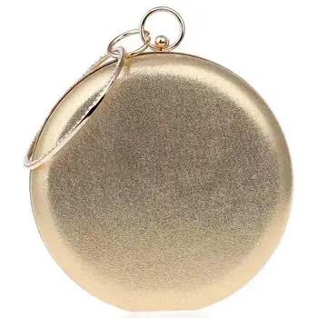 

Round Shaped Women Evening Bags Diamonds Simple Clutches Chain Shoulder Bags Gold