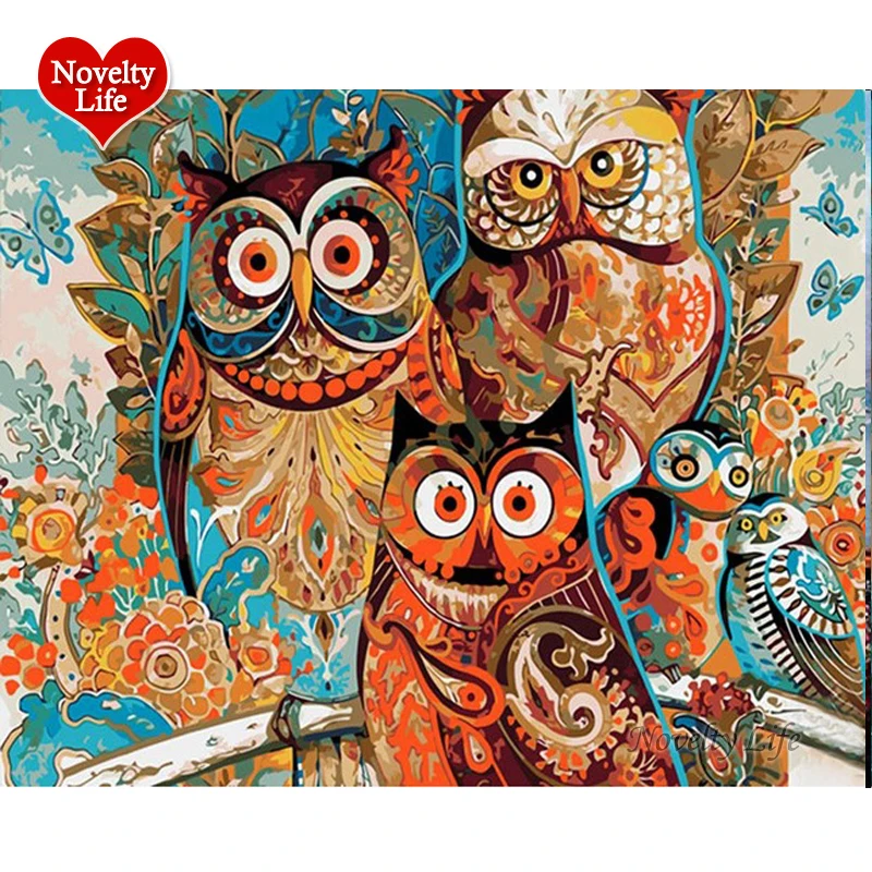 

Framed Diy Paint By Numbers Animal Hand Painted Calligraphy Canvas Picture Cartoon Coloring Drawing Owls Home Decor Abstract