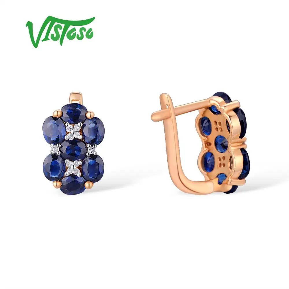 VISTOSO золотые серьги для женщин 14K 585 розовое золото блестящий синий сапфир