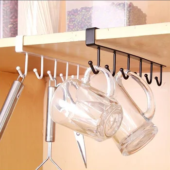 

6 Hooks Cup Holder Hang Kitchen Cabinet Under Shelf Storage Rack Organiser Hook Under Shelf Cup Holder