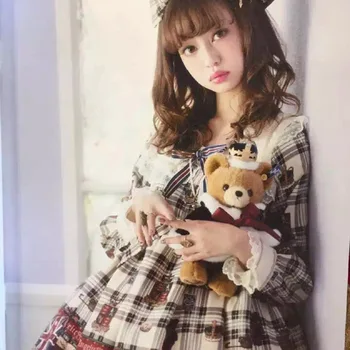 

Free Limited New Arrival Shipping 2019 New The Spot Japanese Soft Sister Who Lolita Tall Waist Teddy Bear Printing Loose Dress