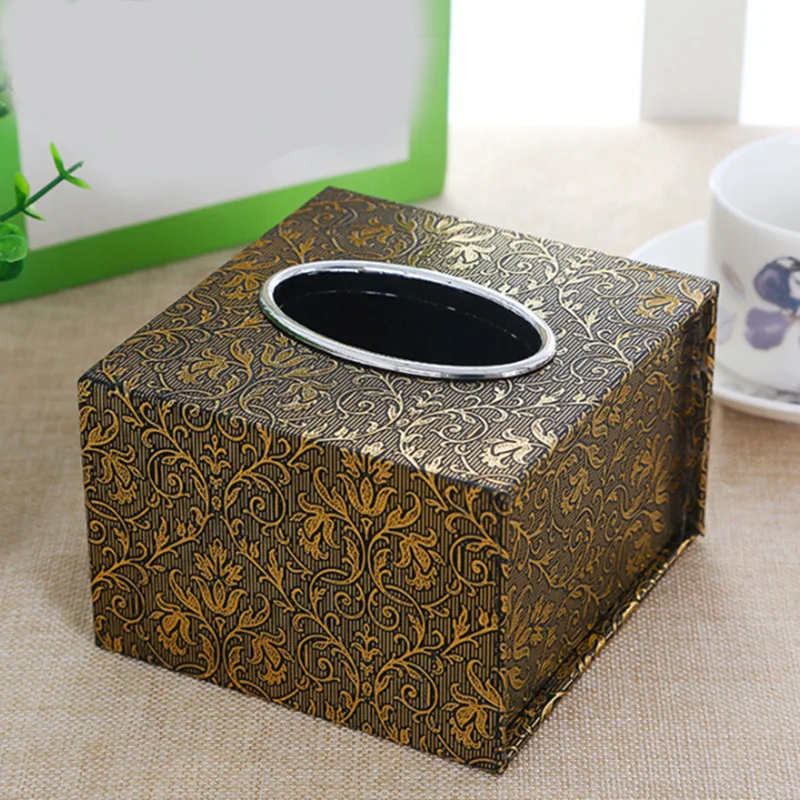 

Retro Stylish Square Tissue Holder Faux Leather Waterproof Box Home Office Tissue Box Container Napkin Holder