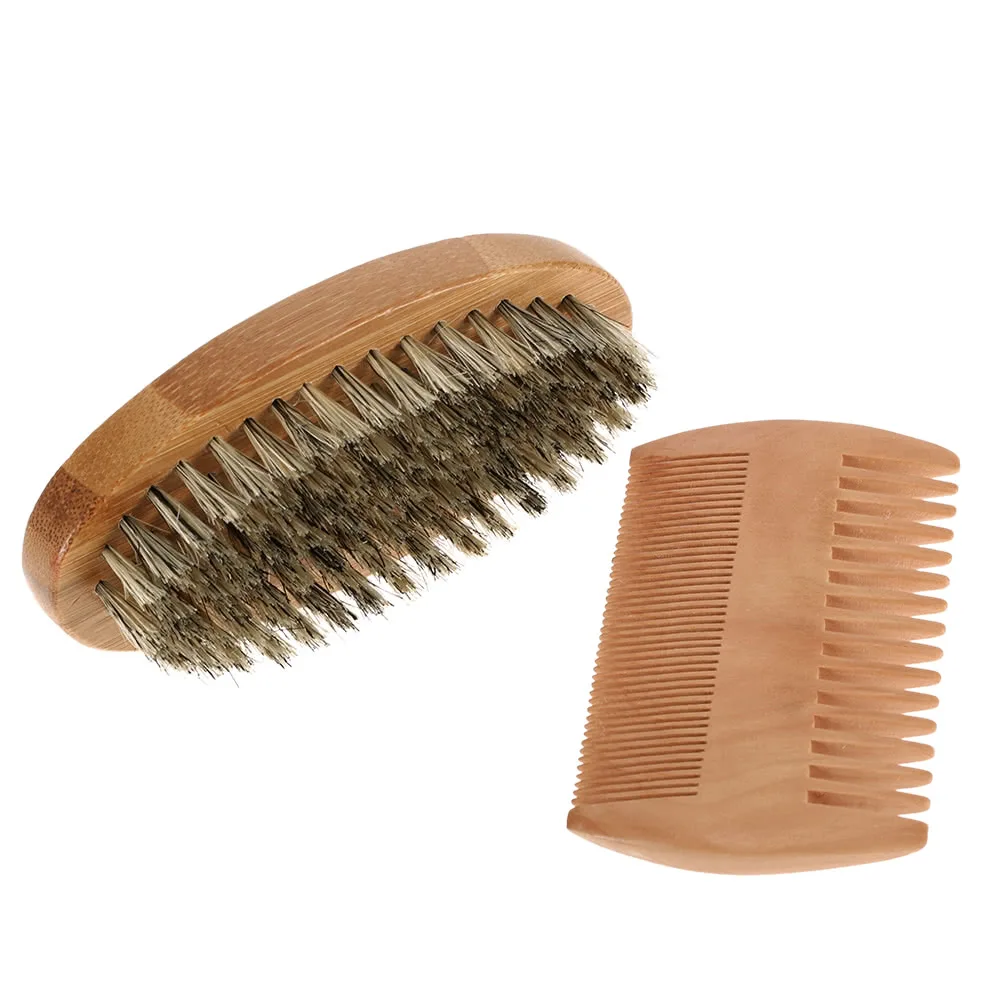 Brush &amp Comb Kit Boar Bristles Mustache Shaving Bamboo Beard Male Facial Hair Set | Красота и здоровье