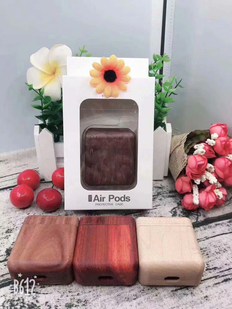 For Airpods 1 2 Cover Apple Wireless Bluetooth Headset Charging Cover Protective Cover Wood materials Pack