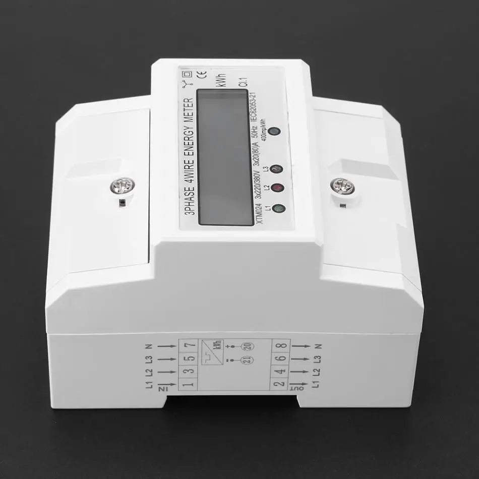 Medidor de energía lcd giratoria contadores para hutschiene con salida s0 3x20 a 80
