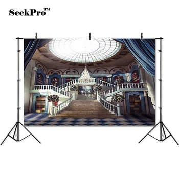 

SeekPro stairs curtain books festive wedding Banner Photo Backgrounds Printed Studio Professional Indoor Photographic Backdrop