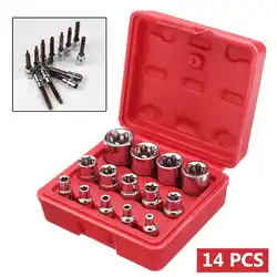 14 шт 1/4 ''3/8'' 1/2 ''Прочный хромированный-Ванадиевой Драйвер гнездо E Torx Бит Звезды наборы гнезд ручной инструмент набор с коробкой