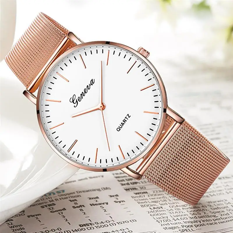 

Relogio Feminino Geneva Women Watches Luxury Mesh Band Stainless Steel Analog Quartz Wristwatch Woman Lady Rose Gold Watch