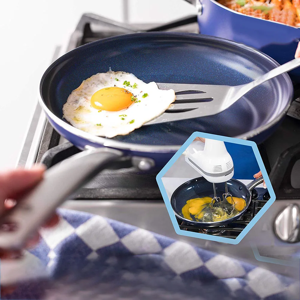 

20/24CM Nonstick Blue Diamond Pan Enhanced Toxin Free Ceramic Coating Pan Metal Utensil Open Frying Pan Pot Kitchen Cooking Tool