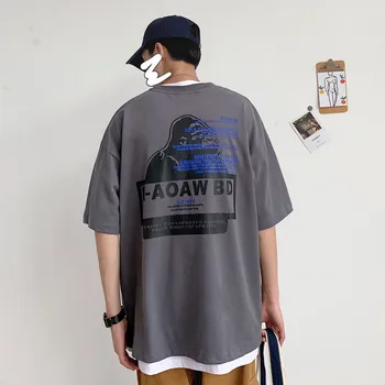 

2019 NewKoreanVersionOfTheTideMaleHarajukuQuality Street Men Loose Cotton Animal Real Image Personality Super Fire CasualT-shirt