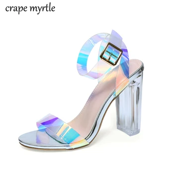 

transparent heels 2020 Summer Women Sandals Crystal High Heels Sexy Strap Female Transparent Clear Heels Jelly Sandals YMA779