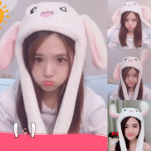 Tik Tok DouYin Cute Plush Rabbit Pinching Bunny Ear Hat Can Move Airbag Cap US