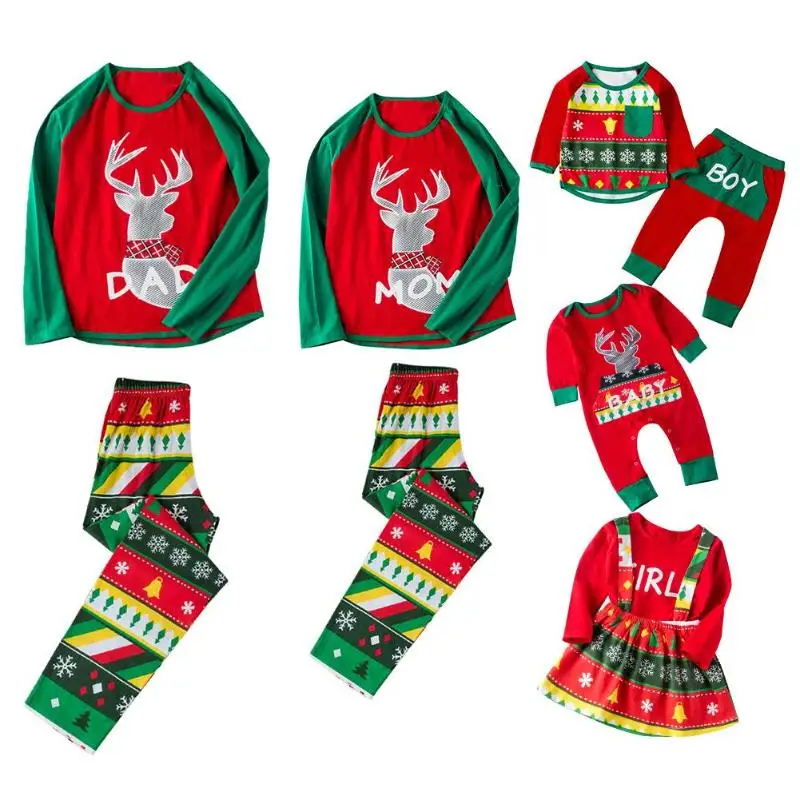 

Merry Cristmas Family Clothes Set Christmas Pajamas Set Elk Print Nightwear Adult Kids Girls Boy Mommy Baby Sleepwear