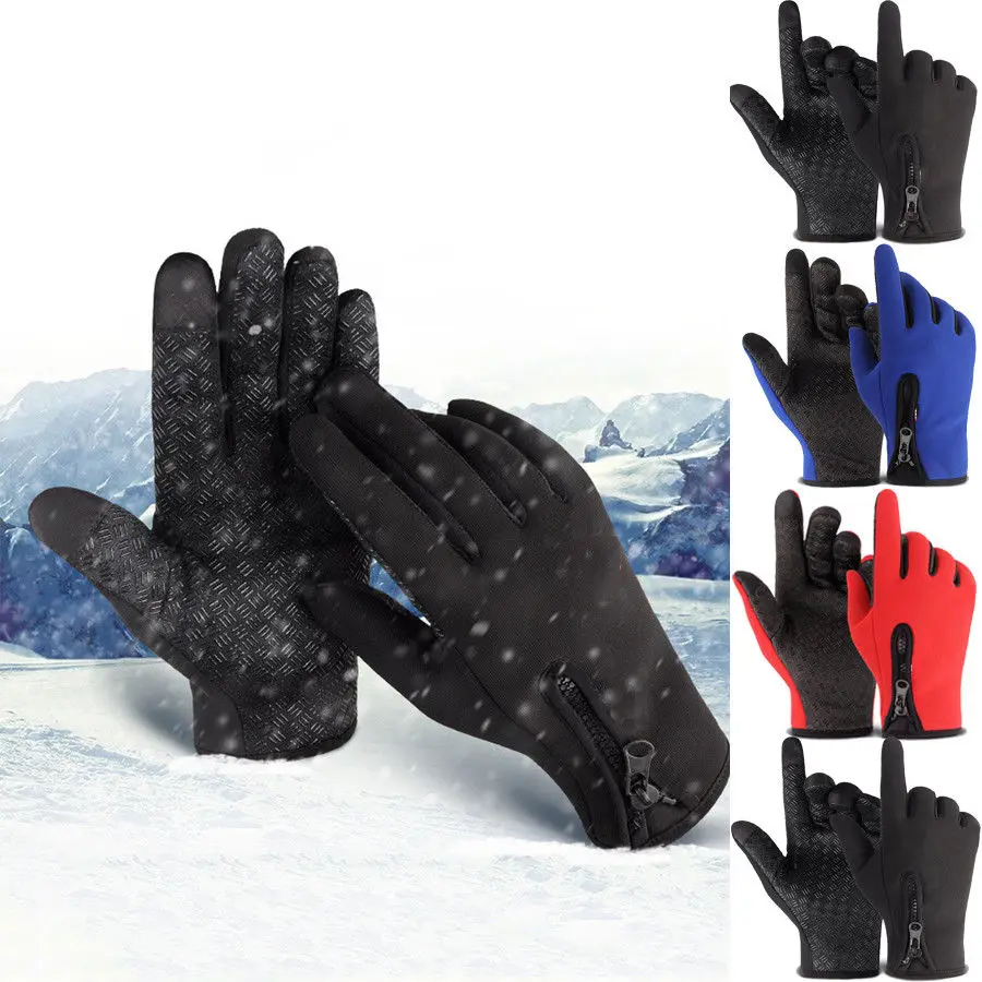 Мужские и женские зимние ветрозащитные перчатки с сенсорным экраном для катания на лыжах, теплые вязаные рукавицы