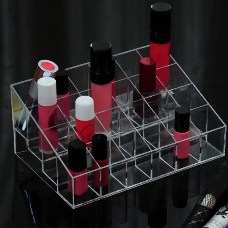 24 Grid Acrylic Makeup Organizer Lipstick Jewelry Storage Box Cosmetic Display Stand Makeup Tools Brush Holder Home Organizer