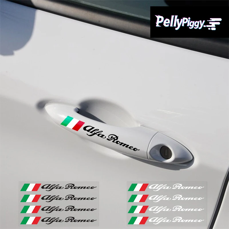 

4pcs/lot 13.5*7.9cm/lot Car Sticker italy alfa romeo Car Door Handle Sticker Black/Silver Decal Door handle decoration Sticker