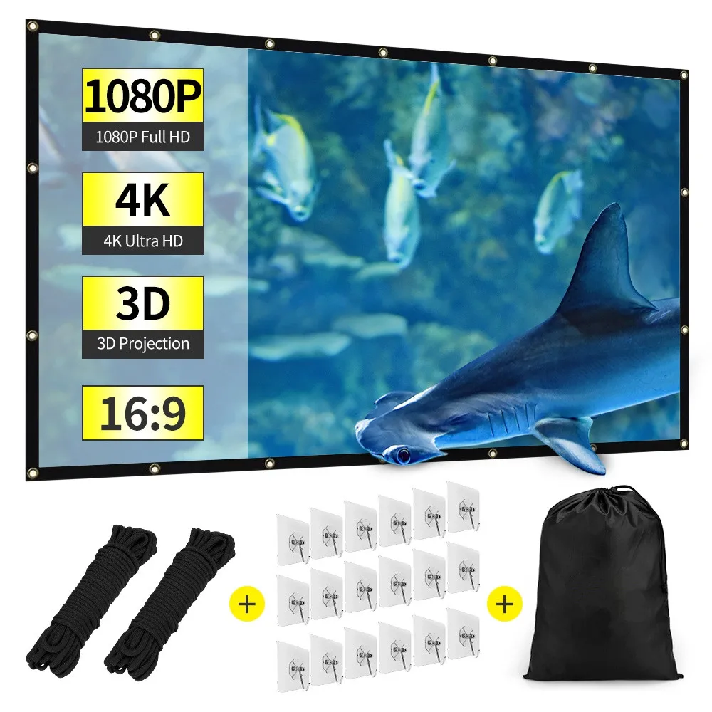 

NNTLM-120 Projector Screen 120'' 16:9 FHD 4K Screen 265*149cm Foldable Anti-crease Elastic Portable Projector Screen for Outdoor