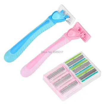 

1 Razor Handle 4 Razor Blades Manual Shaving Women Razors Blade Shaving Hair Safety Lady Razor Head