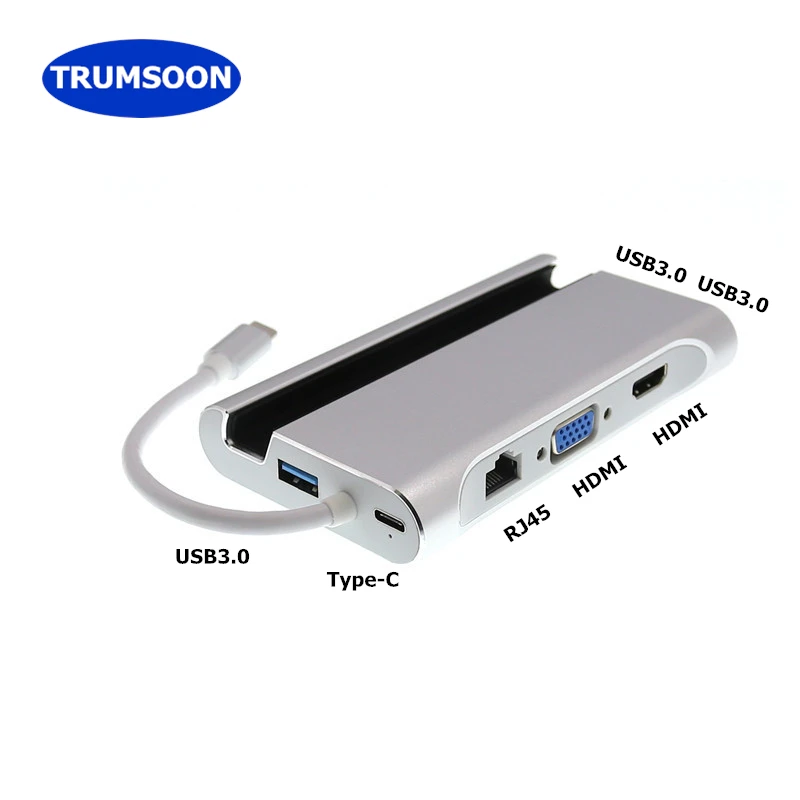 Trumsoon Type-C Thunderbolt to HDMI USB3.0 VGA Hub Adapter RJ45 Type-C Charging for MacBook Samsung S8 Huawei P20 mate10 Trumsoon Type-C Thunderbolt to HDMI USB3.0 VGA Hub Adapter RJ45 Type-C Charging for MacBook Samsung S8 Huawei P20 mate10