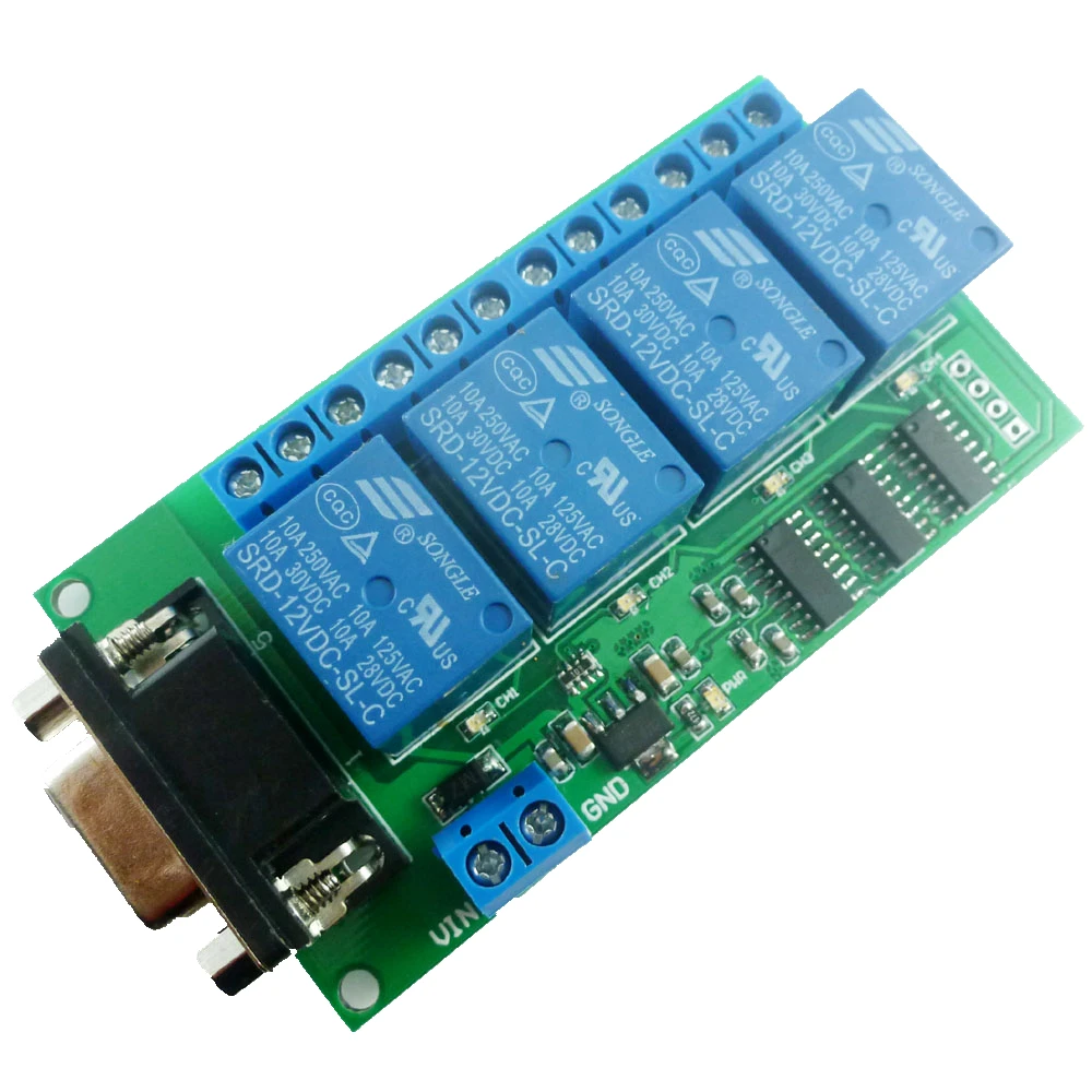 

1 PCS DC12V 4 Channel RS232 Relay Board PC USB UART DB9 Remote Control Switch
