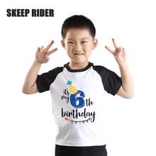 Black Raglan Short Sleeve Birthday Boy Shirt Super Soft Cotton Letter Print Summer Baby Tee Shirt T0420-040 striped raglan sleeve letter print tee
