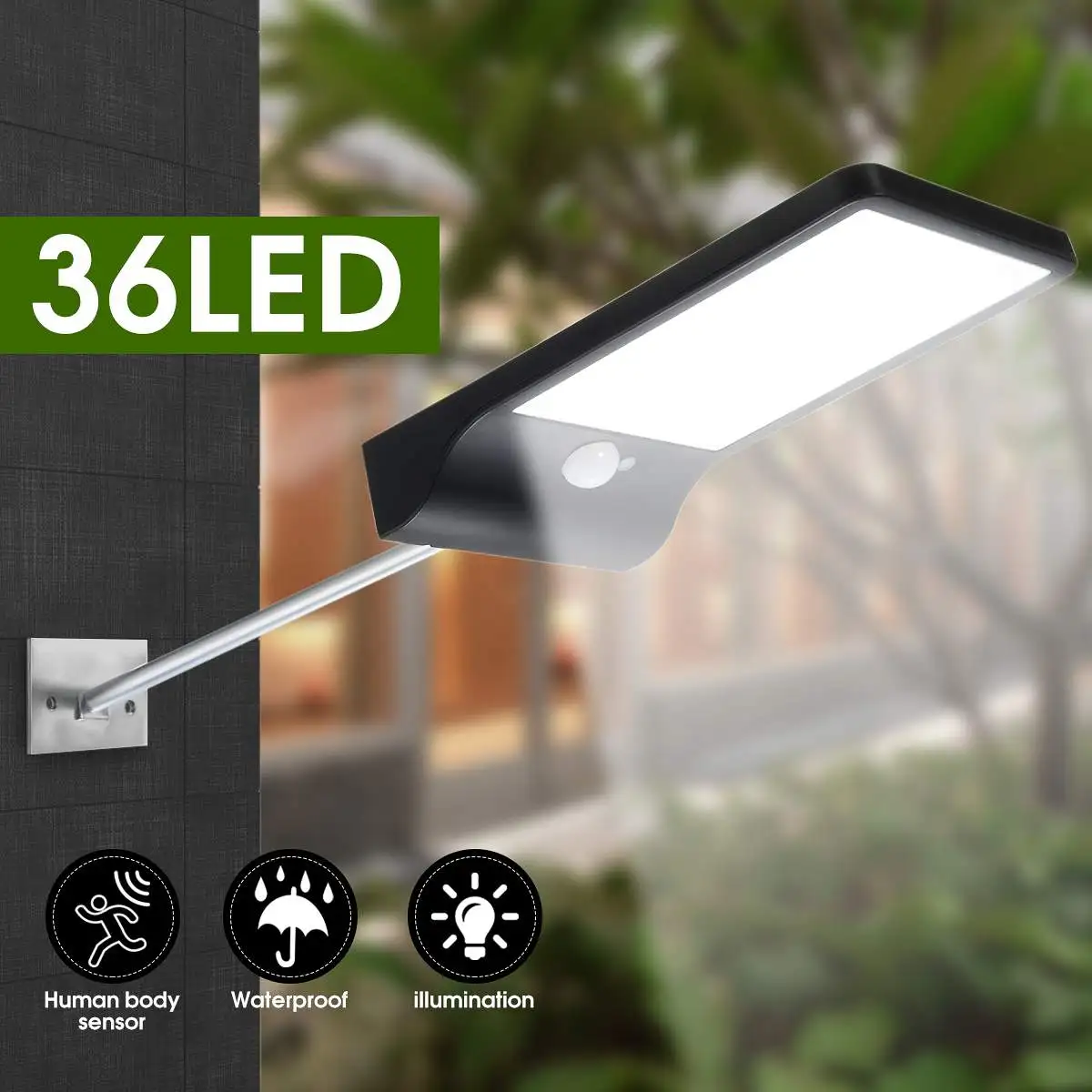 

Smuxi Waterproof 36 LED Solar Street Light Outdoor 450lm PIR Motion Light Mounting Pole Sensor Solar Powered Garden Light