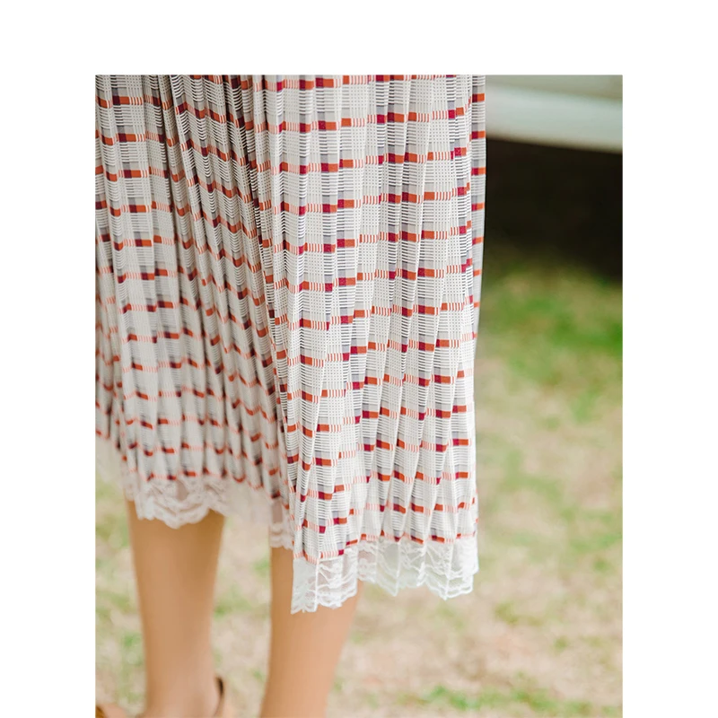 INMAN осень высокая талия тонкая литературная Ретро полосатая кружевная трапециевидная Женская юбка