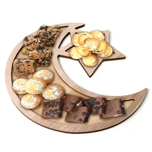 Placa de cena de madera de Ramadán Eid Mubarak, decoración de luna y estrella para el hogar, Luna, mezquita islámica, placa musulmana, suministros para fiestas DIY