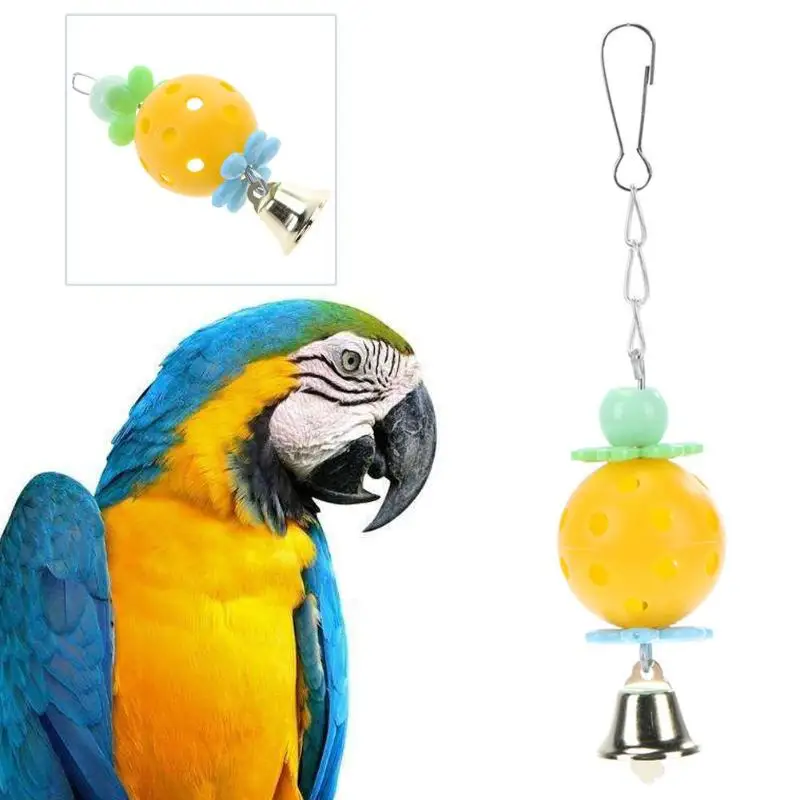 Plastic Parrot Toys Pet Bird Bites Climb Chew Toy With Bell Hanging Cockatiel Parakeet Climb