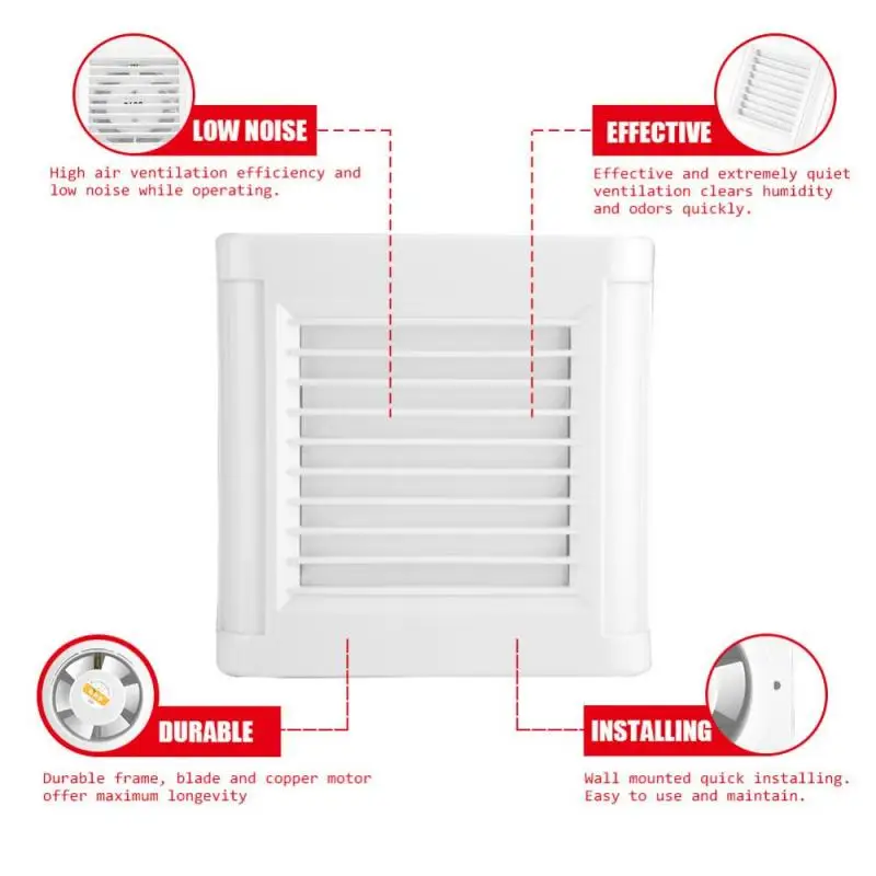 15 Вт, 220 В, водонепроницаемая Бесшумная вытяжка для ванной комнаты, 4 дюйма, вытяжной вентилятор на окно для кухни, туалета, вентиляционные вентиляторы