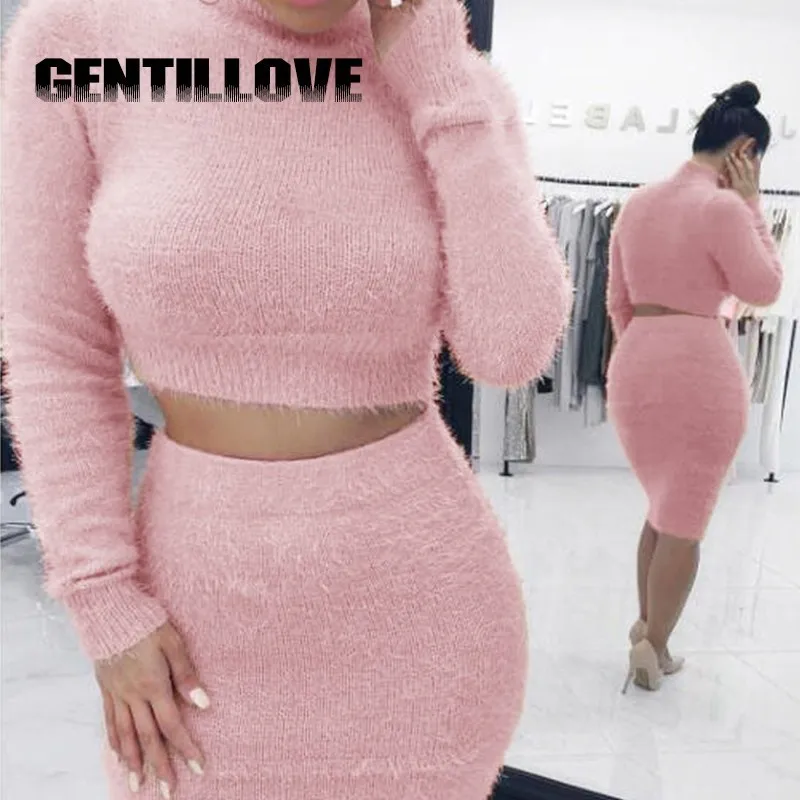 Gentillove женский модный мягкий флисовый вязаный костюм 2 шт. топ и юбка Женский
