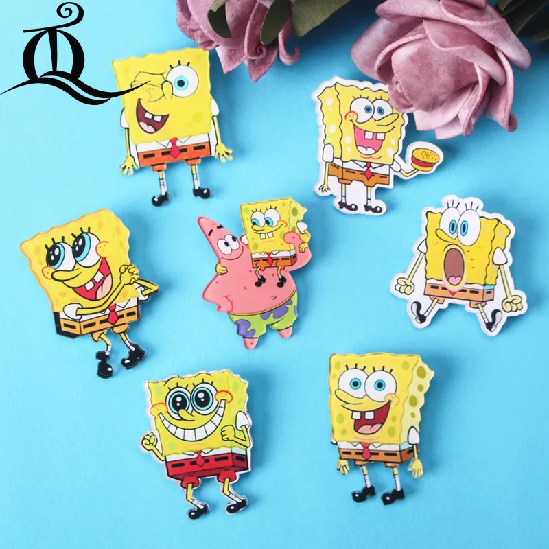 

JL 1PCS MIX Spongebob Cartoon Icons on The Pin Kawaii Icon Badge Bacges on Backpack Badges for Clothing Acrylic Badges Z44